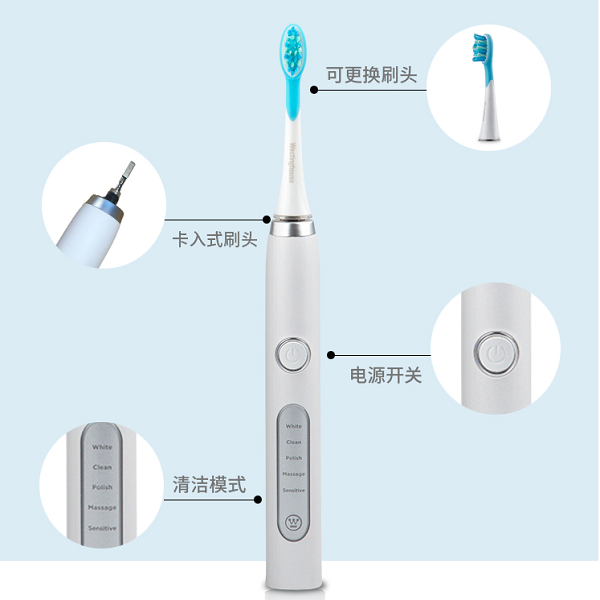 美国西屋(Westinghouse)电动牙刷 成人充电式声波震动电动牙刷 全自动牙刷 WT-501W美国西屋(West